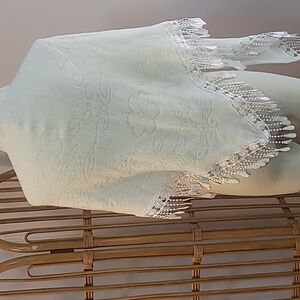 Vintage off white shawl with tatted fringe sweater material holiday wrap floral